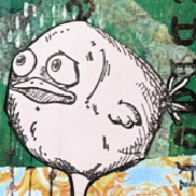 Artist trading card created with a bird stamped on the front.