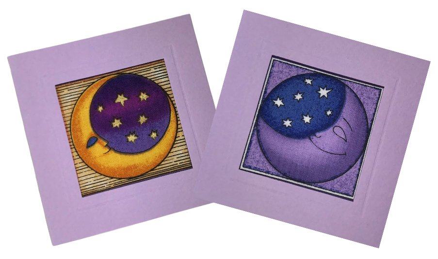 Fabric greeting cards created with moon fabric.