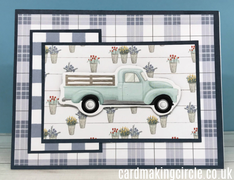 Handmade greeting card created with a 6" x 6" paper pad "Farmhouse Summer" from Carta Bella.