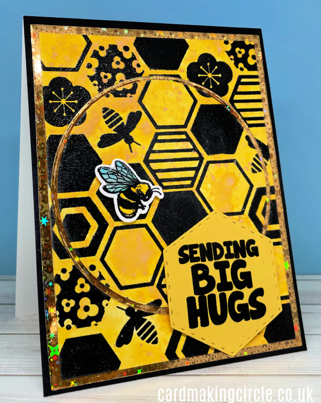 Handmade bee cards created with a background stamp from Catherine Pooler Handmade bee cards created with a background stamp from Catherine Pooler