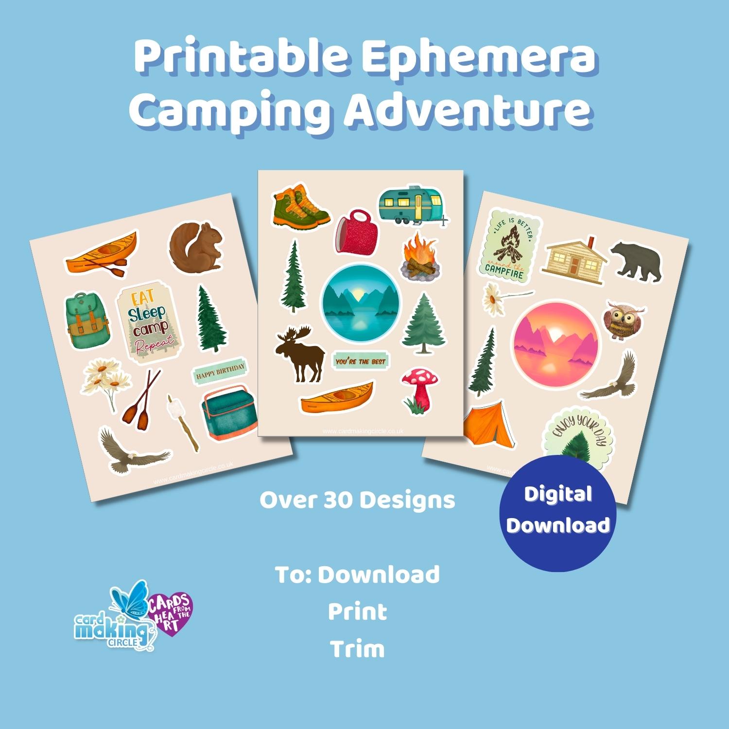 printable ephemera - camping adventure designs for you to download and print.