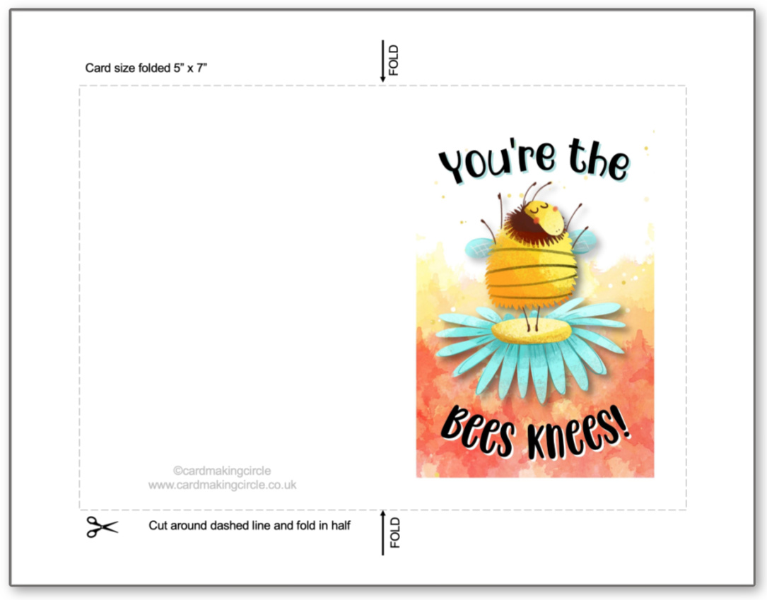 Example of the digital download for printable bee greeting cards.