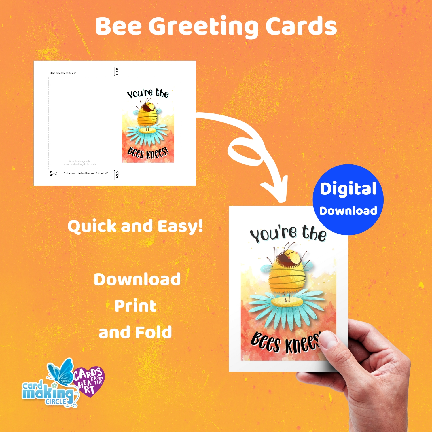How to turn your digital download for a Bee Greeting Card into a 5" x 7" card.