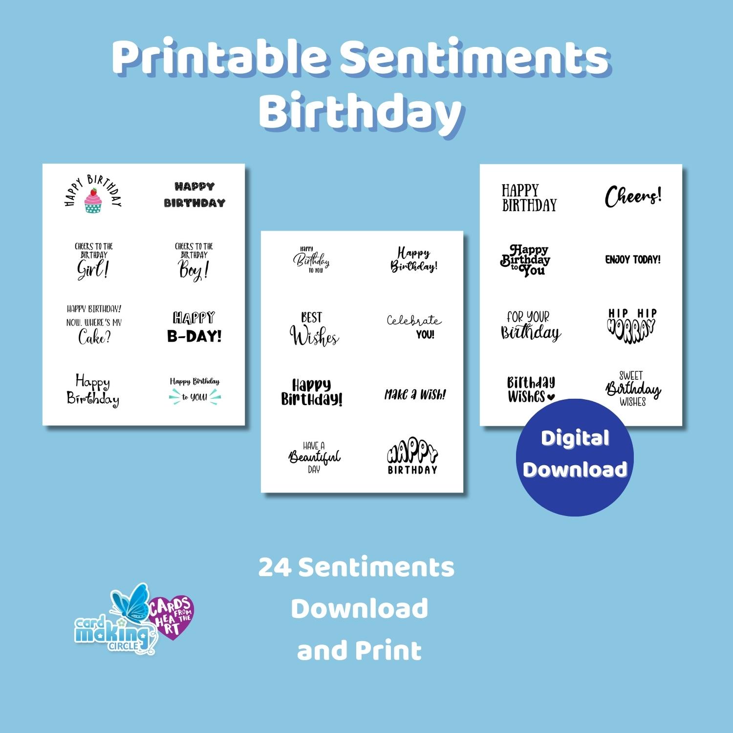 Birthday printable sentiments for you to download and print at home