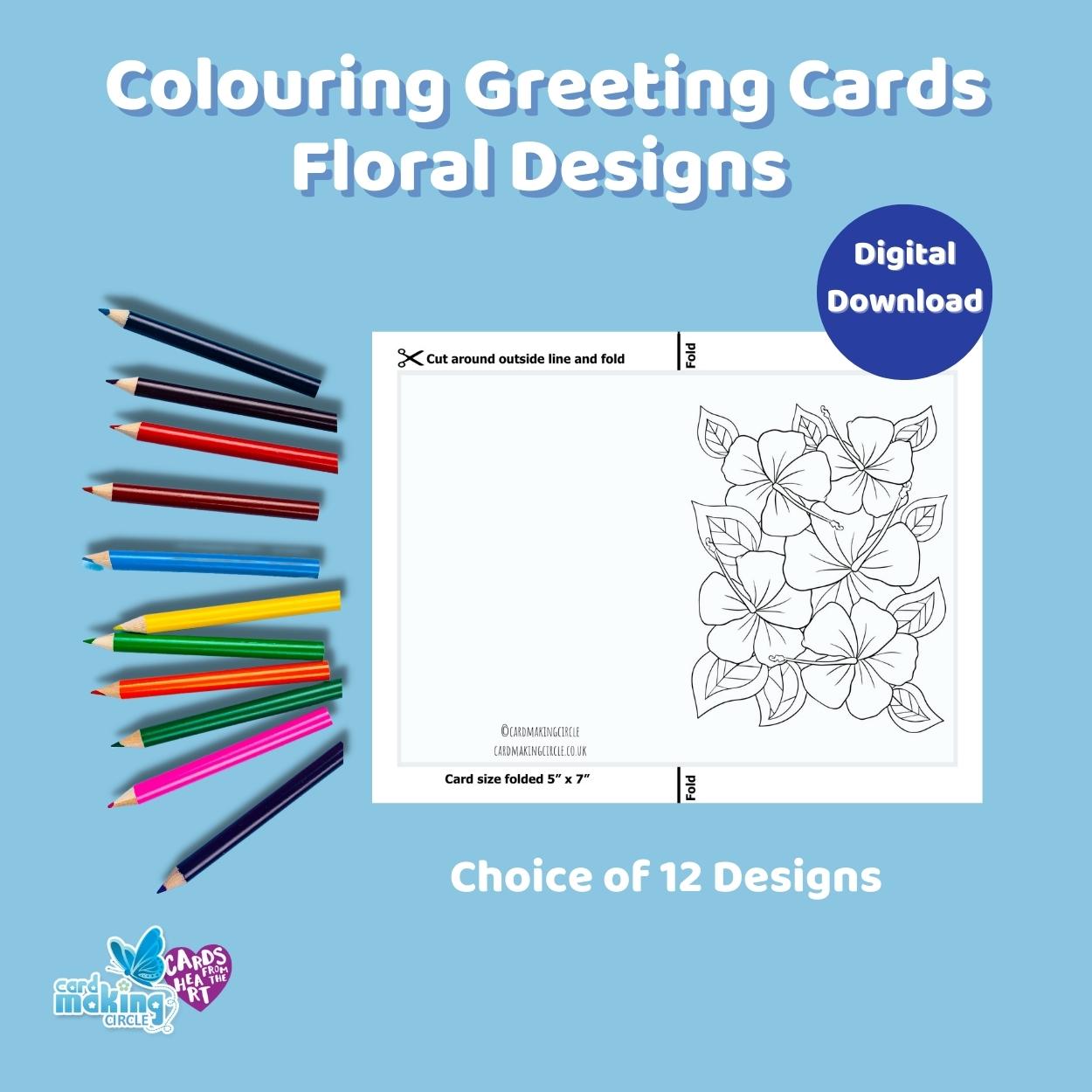 Create your own unique and memorable handmade cards with my ready to use floral colouring greeting cards.