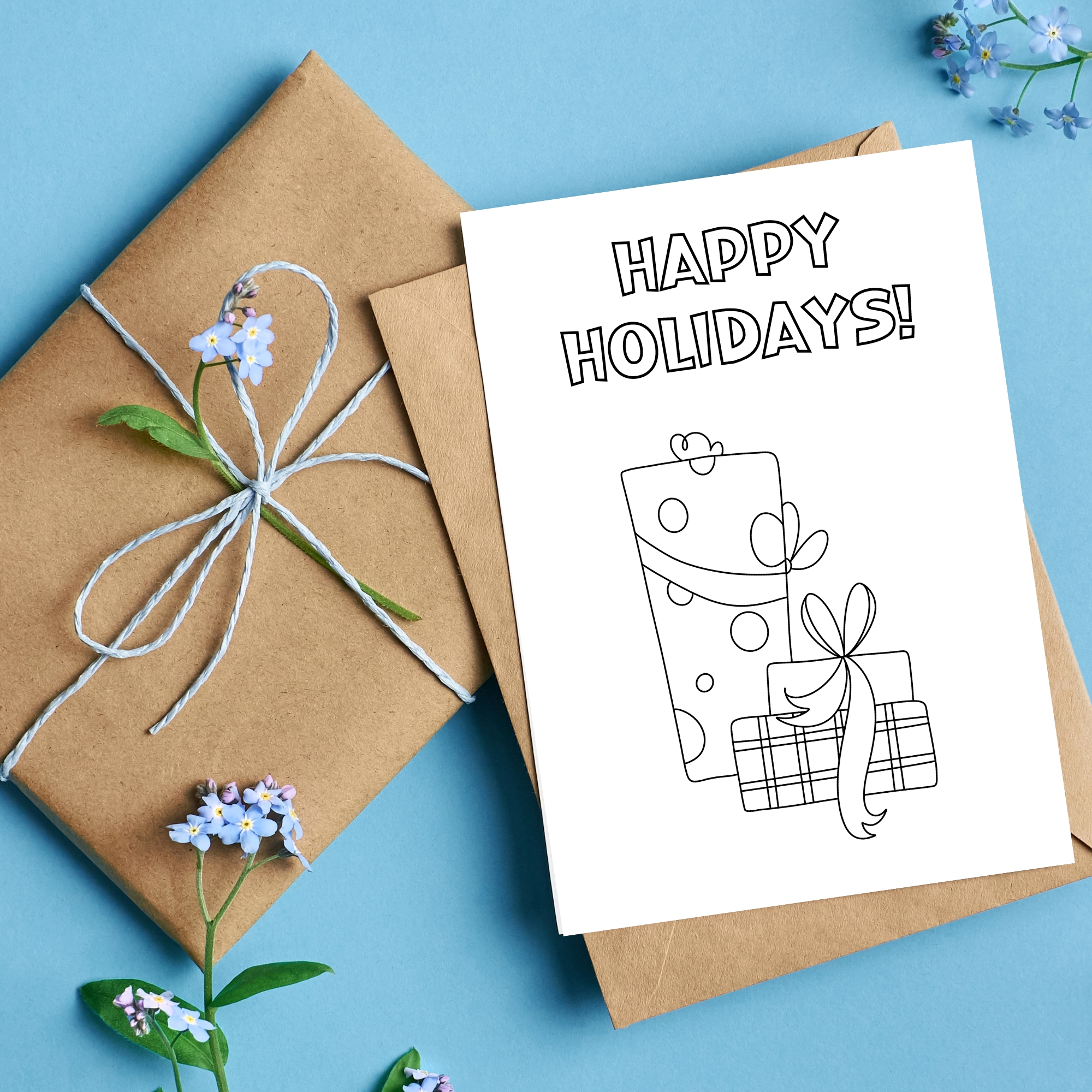 Easy to use printable Christmas Cards for Kids - just download and colour.