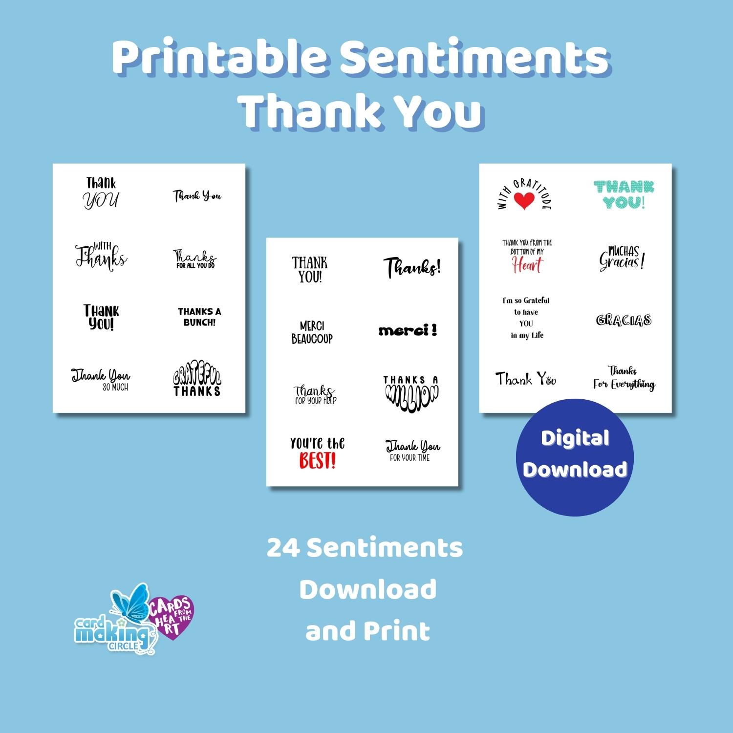 Thank you printable sentiments for you to download and print at home